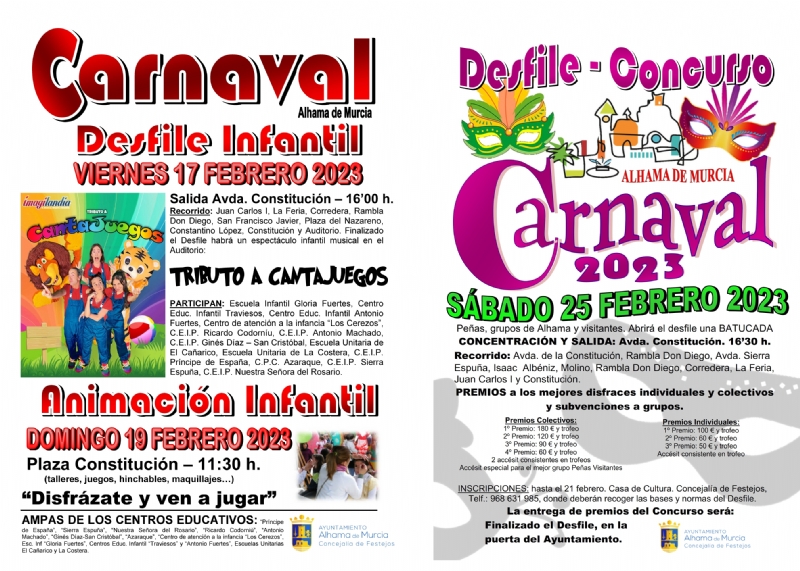 Carnaval de Alhama de Murcia 2023: actividades infantiles y desfile-concurso 
