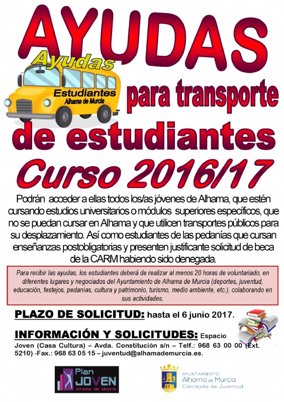 Ayudas para el transporte de estudiantes. Curso 2016-2017