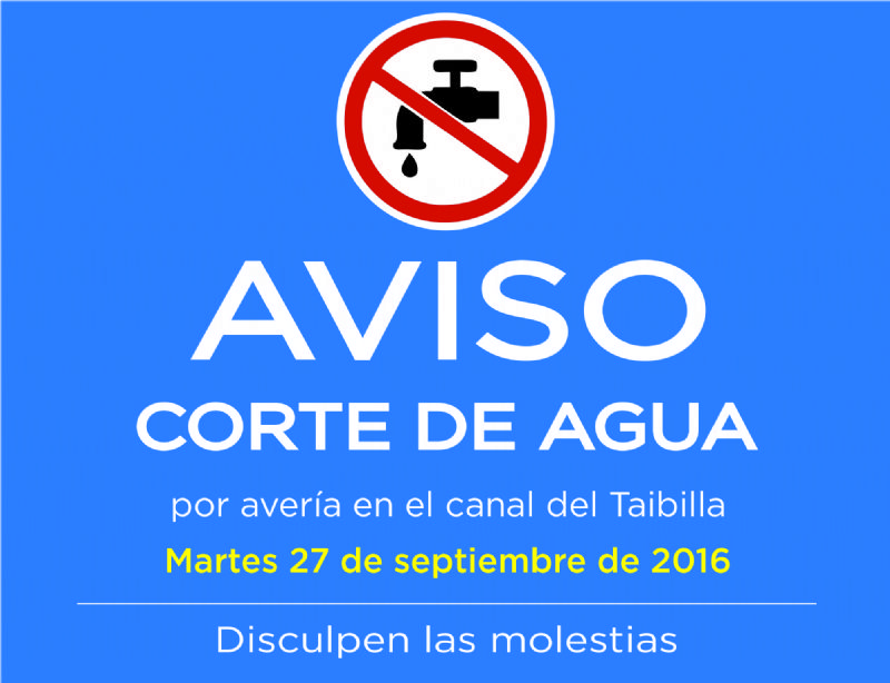 AVISO: corte de agua en la diversas zonas Mancomunidad Canales Taibilla