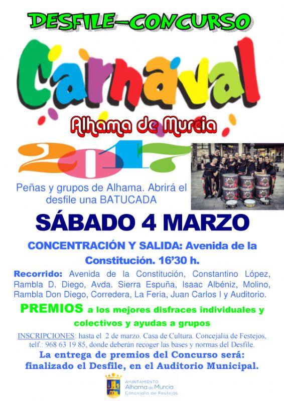 Sbado 4 de marzo: desfile-concurso de Carnaval 2017