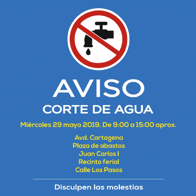 AVISO: corte de agua por obras el mircoles 29 de mayo