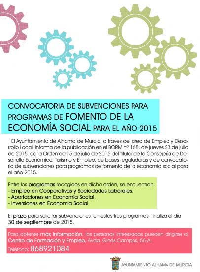 Convocatoria de subvenciones para programas de fomento de la economa social para el ao 2015