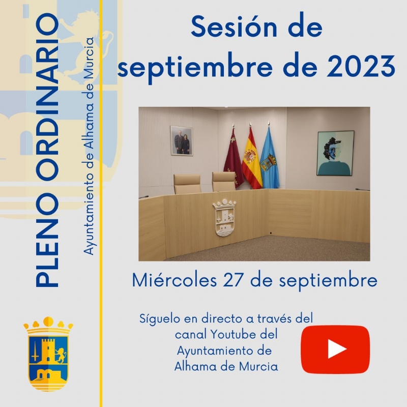 Convocatoria de Pleno Ordinario: miércoles de 27 septiembre