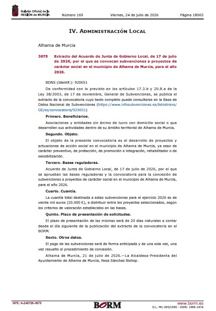 Alhama destina 20.000 euros a impulsar proyectos sociales del tercer sector
