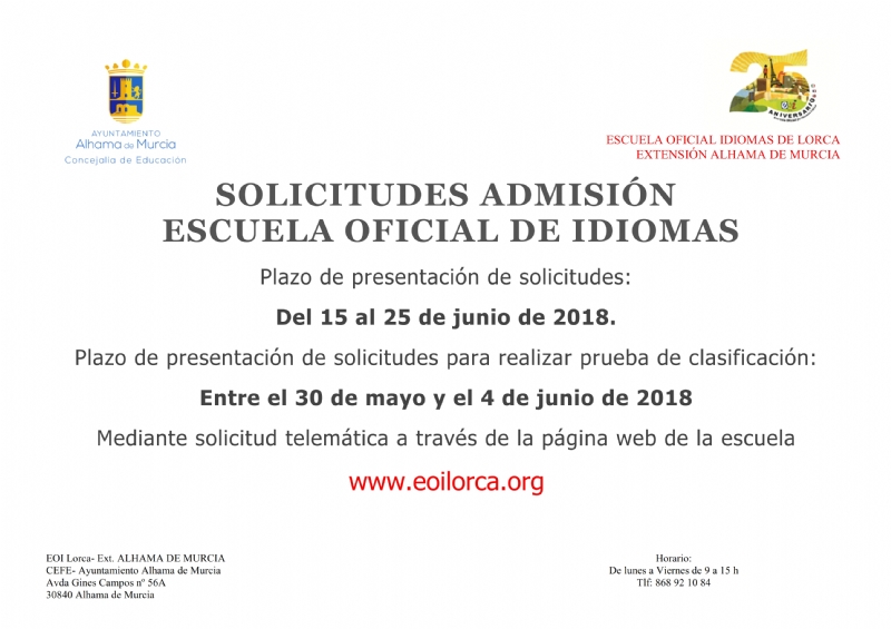 Solicitudes de admisin en la Escuela Oficial de Idiomas 2018-2019