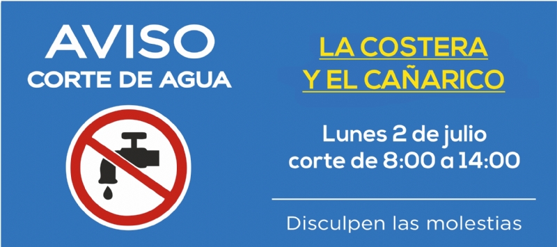 AVISO: corte de agua en La Costera y El Caarico lunes 2 de julio