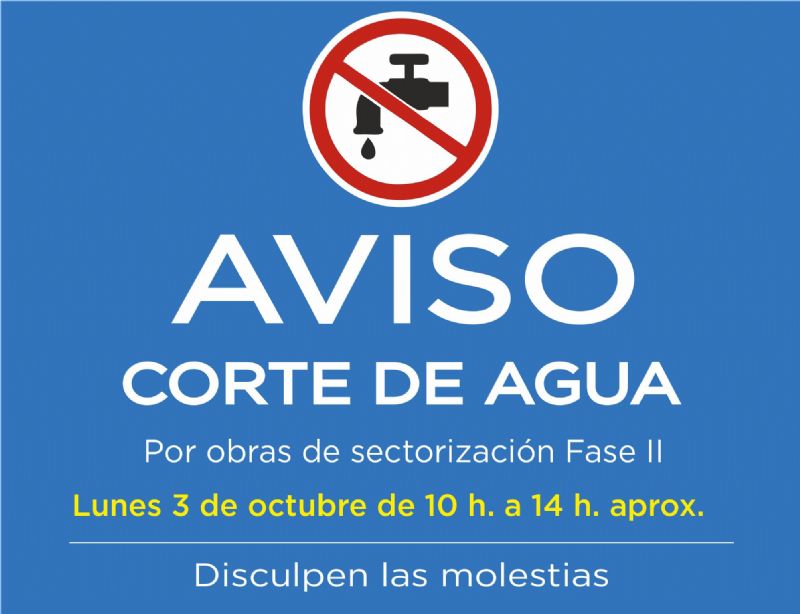 AVISO: corte de agua lunes 3 de octubre en Avda. Espaa y Lorenzo Rubio (+ inmediaciones)
