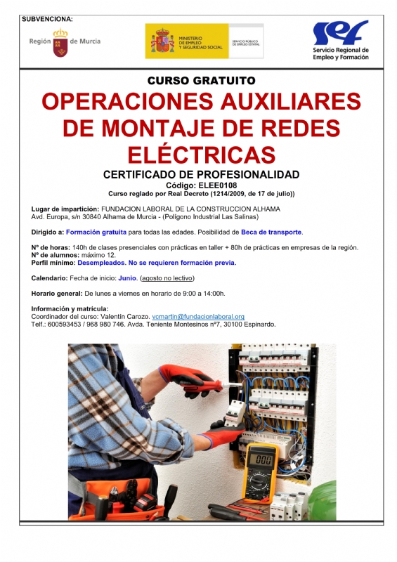 Curso gratuito de montaje de redes elctricas en la Fundacin Laboral de la Construccin