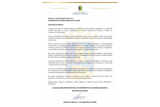 Alhama conmemora el Día de Ceuta y muestra su respaldo a la Ciudad Autónoma
