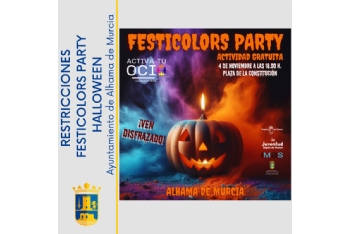 Festicolors Party de Halloween: restricciones de tráfico y transporte en Alhama de Murcia