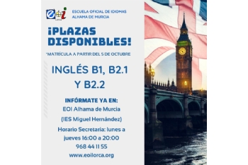 Últimas plazas para estudiar inglés en la Escuela Oficial de Idiomas de Alhama de Murcia