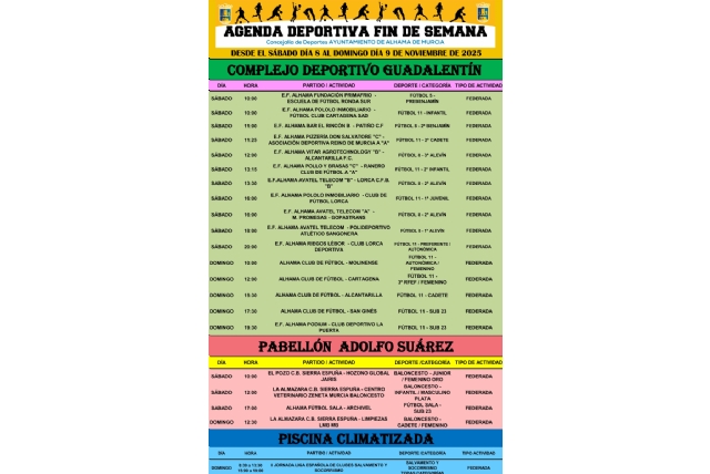Agenda deportiva desde el 8 al 9 de noviembre