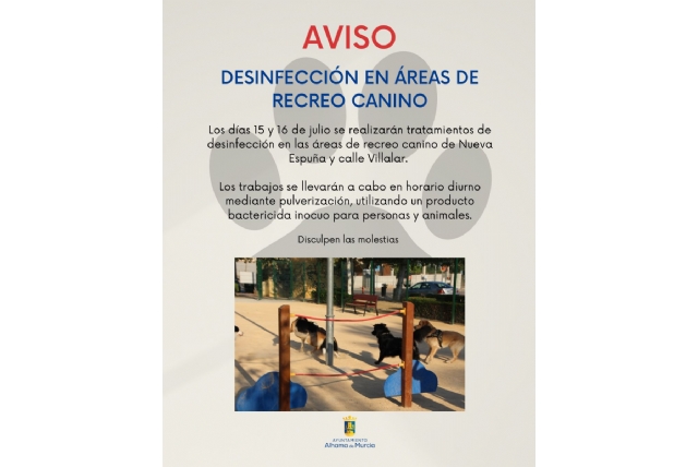 Tratamientos de desinfección en las áreas de recreo canino
