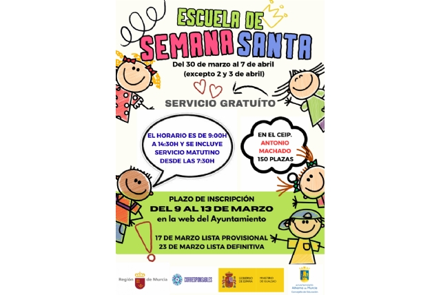 Abierto el plazo para la Escuela Municipal de Semana Santa con 150 plazas gratis Abierto el plazo para la Escuela Municipal de Semana Santa con 150 plazas gratis
