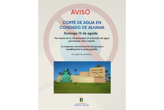 Corte de suministro de agua en Condado de Alhama por avería en la red principal