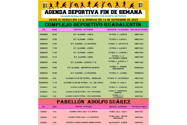 Agenda deportiva del viernes 12 hasta el domingo 14 de septiembre de 2025