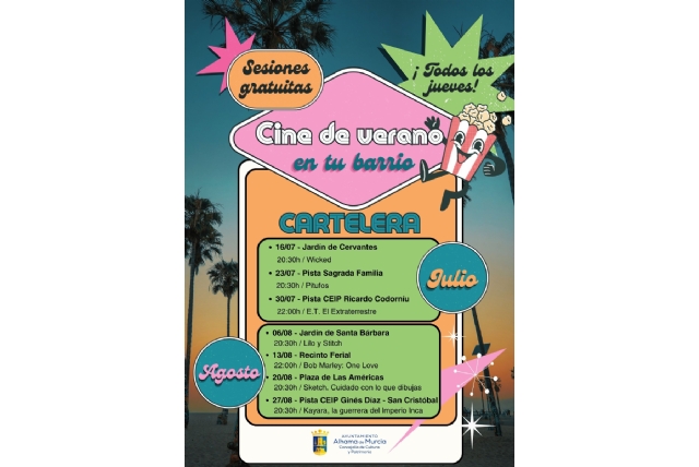 'Cine de verano en tu barrio' llevará siete sesiones gratuitas de cine al aire libre a distintos barrios de Alhama 'Cine de verano en tu barrio' llevará siete sesiones gratuitas de cine al aire libre a distintos barrios de Alhama