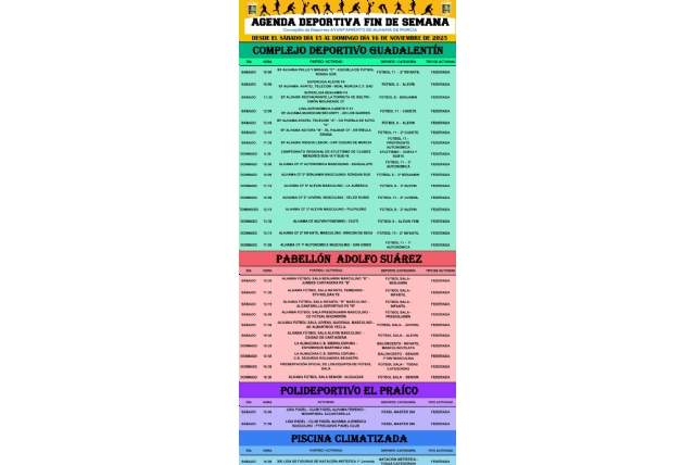 Agenda deportiva desde el 15 al 16 de noviembre