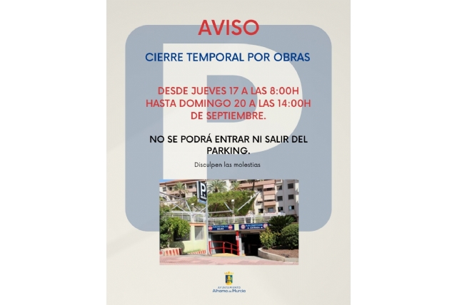 El parking municipal permanecerá cerrado temporalmente por obras del 17 al 20 de septiembre El parking municipal permanecerá cerrado temporalmente por obras del 17 al 20 de septiembre