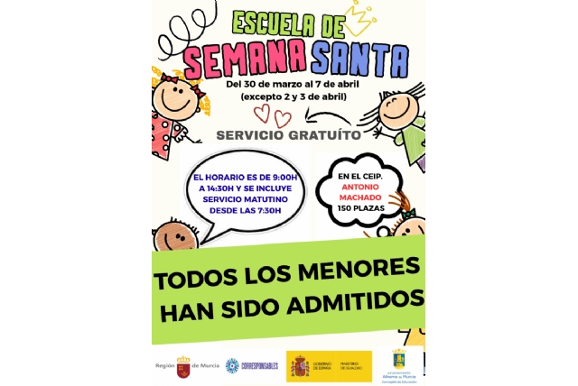 Todas las solicitudes admitidas en la Escuela Municipal de Semana Santa de Alhama