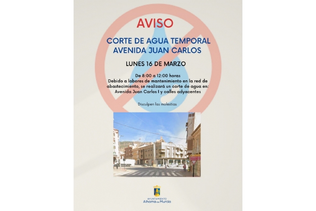 Corte temporal del suministro de agua hoy en avenida Juan Carlos I y calles adyacentes Corte temporal del suministro de agua hoy en avenida Juan Carlos I y calles adyacentes