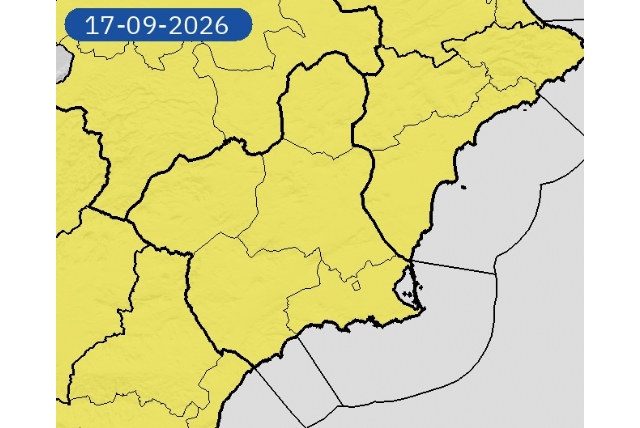 Aviso amarillo por lluvias y tormentas este jueves en Alhama de Murcia