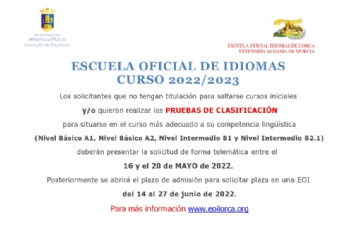 Admisión y matriculación en Escuelas Oficiales de Idiomas de la Región de Murcia 2022-2023