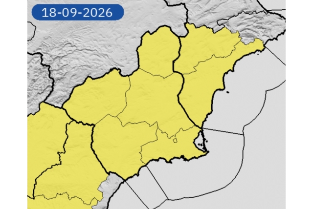 Aviso amarillo por lluvias este viernes en Alhama de Murcia