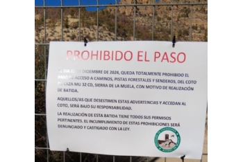 Aviso importante: prohibido el acceso a la Sierra de la Muela el domingo 22 de diciembre de 2024