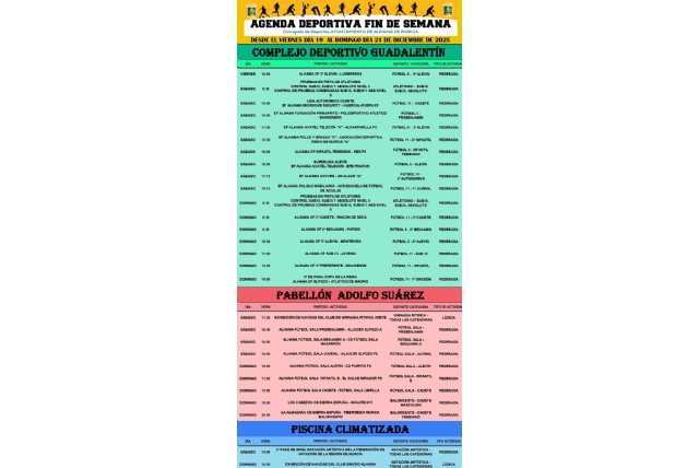 Agenda deportiva desde el 19 al 21 de diciembre Agenda deportiva desde el 19 al 21 de diciembre