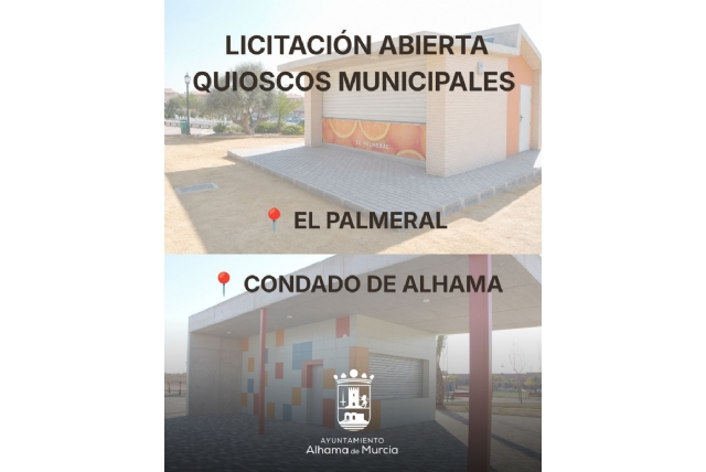 El Ayuntamiento abre el plazo para optar a la gestión de los quioscos de El Palmeral y Condado de Alhama El Ayuntamiento abre el plazo para optar a la gestión de los quioscos de El Palmeral y Condado de Alhama
