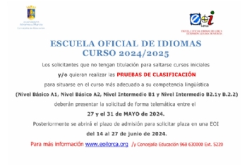El lunes 27 comienza el plazo de inscripción para las pruebas de clasificación de la Escuela Oficial de Idiomas