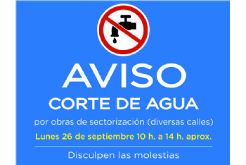 ATENCIÓN: corte de agua este lunes 26 en zona Diputación