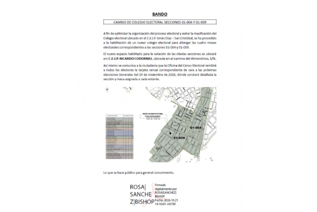 El colegio Ricardo Codorníu será el nuevo lugar de votación de las secciones 01-004 y 01-009