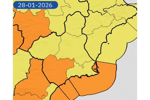 Aviso naranja por viento en Alhama de Murcia el 28 de enero