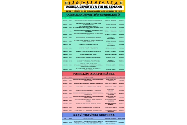 Agenda deportiva desde el 29 al 30 de noviembre