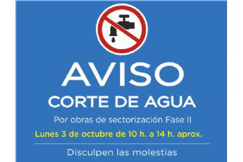 AVISO: corte de agua lunes 3 de octubre en Avda. España y Lorenzo Rubio (+ inmediaciones)